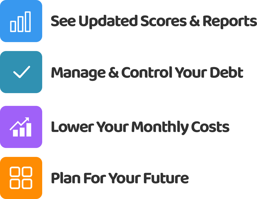 See Updated Scores and Reports; Manage and Control Your Debt; Lower Your Monthly Costs; Plan For Your Future